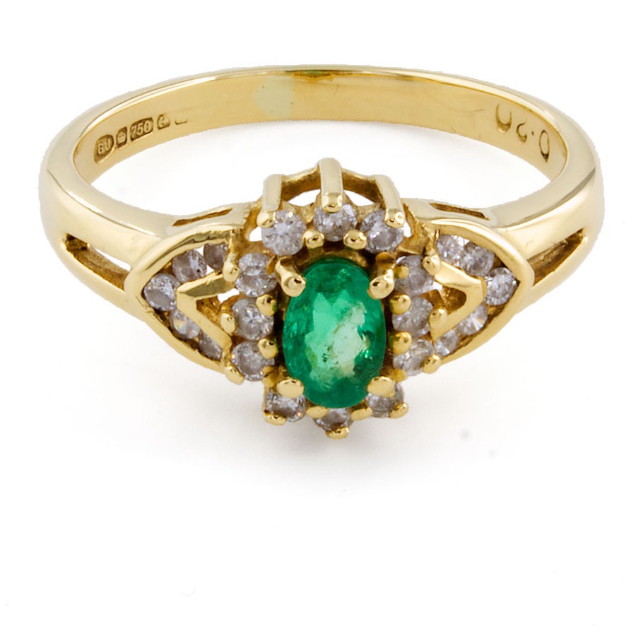 Second hand 18ct gold Emerald/Diamond Cluster Ring size K